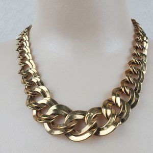 Monet Vintage Gold Tone Graduated Wavy Double Circle Link Chunky Chain Necklace